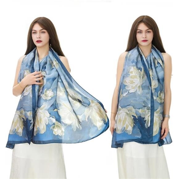 Womens Large Silk Feel Scarf Lightweight Shawl Wrap Stain Resistant Fashion Wrap - Picture 3 of 8